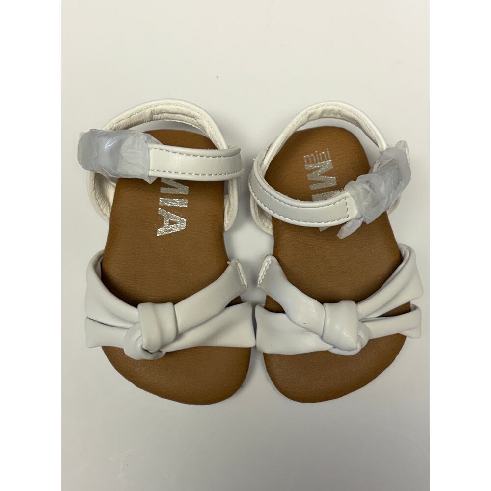 Mini MIA Toddler Girls White Bow Sandals Size 3 Hook Loop Strappy Shoes
